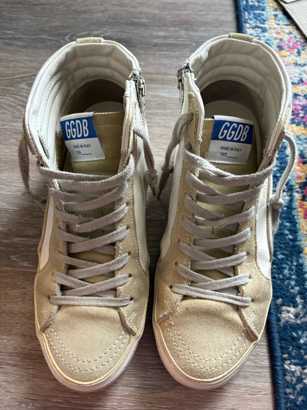 Golden Goose White and Gold High-Top Slide Sneakers - Picture 4 of 11